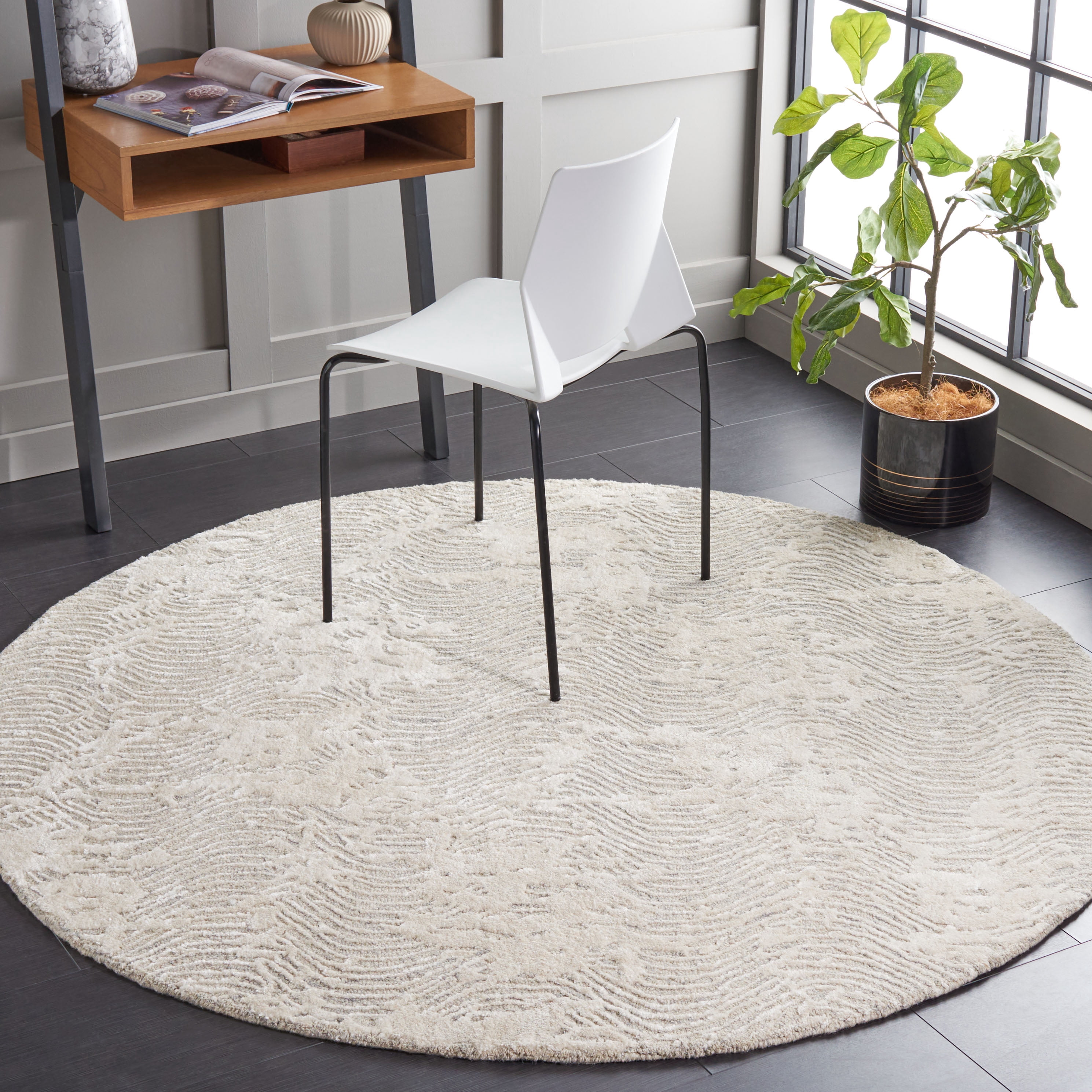 SAFAVIEH Glamour Tashi Abstract Area Rug, Grey/Ivory, 6' x 6' Round