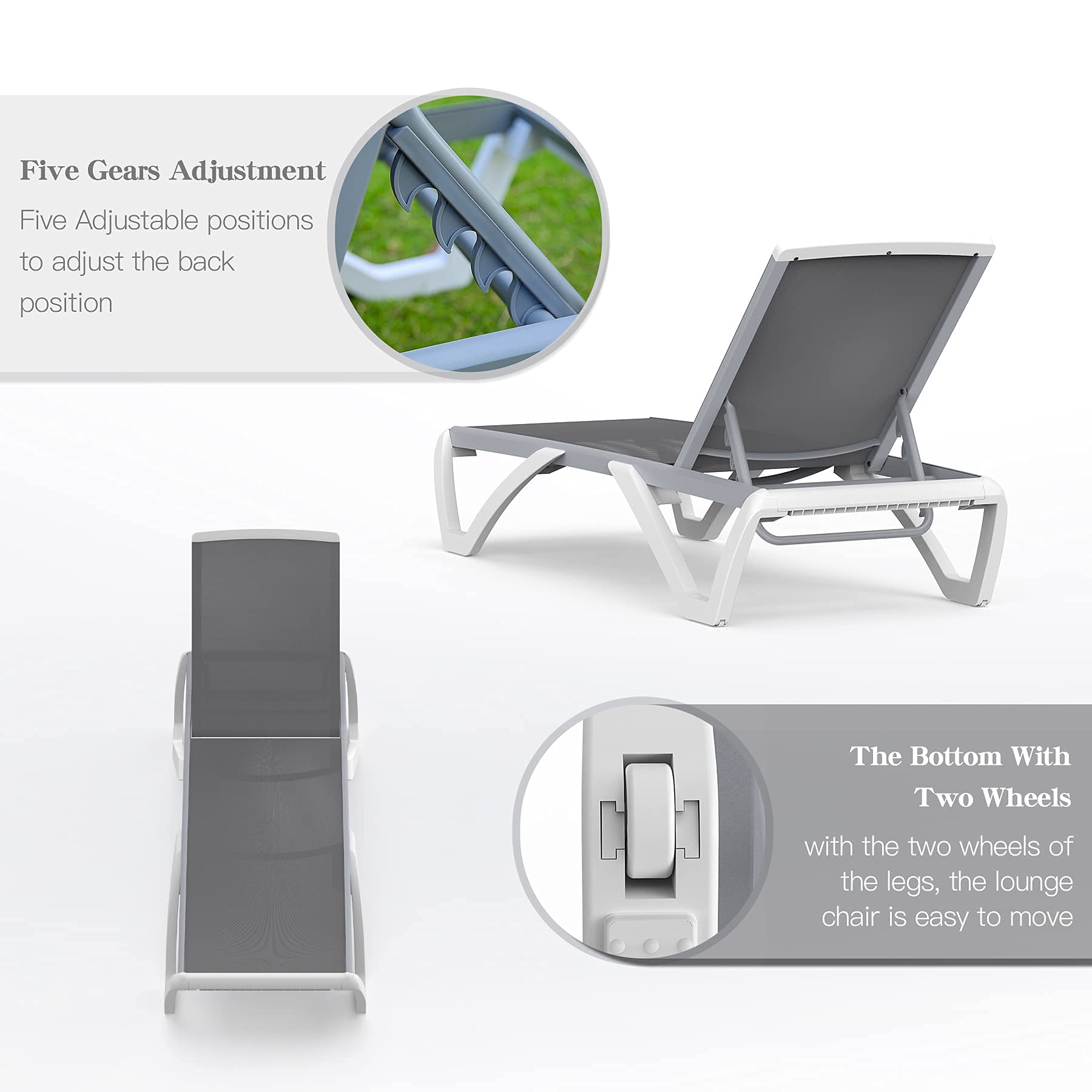 Mydepot Domi Patio Chaise Lounge, Outdoor Aluminum, Polypropylene, Adjustable Backrest, Beach Chair - image 5 of 7