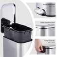 thumbnail image 3 of Bathroom Trash Can with Lid, 1.3 Gallon / 5 Liter Stainless Steel Garbage Can with Removable Liner Bucket, Small Step Wastebasket with Slim Design for Toilet Bedroom Office, Silver, 3 of 6