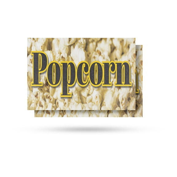 Popcorn Vinyl Decal 2 Pack of 24 Inch x 36 Inch Weatherproof Heavy-Duty Adhesive Backing | Carnival Snacks, Freshly Made, Perfect for Events | Made in USA