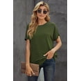 thumbnail image 1 of Women's Green Round Neck Short Sleeve Solid Color Tee, 1 of 7
