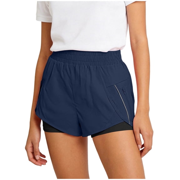 Ruimatai Women's High Waisted 2 in 1 Athletic Running Shorts Quick Dry Workout Shorts with Zipper Pockets for Gym Daily Wear