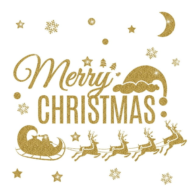 Winter Christmas Day Gold Glittering Wall Sticker Window Glass Door Removable Sticker Home DIY Decoration
