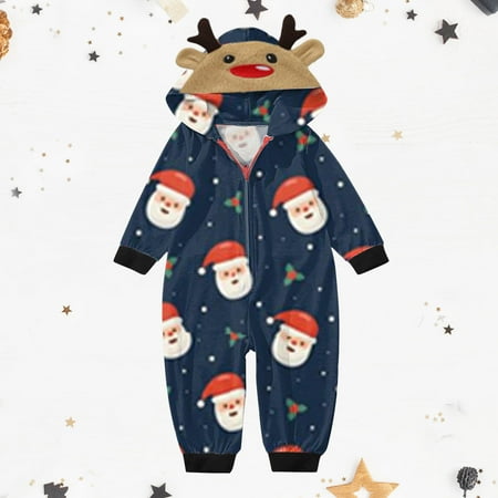 

Christmas decorations Stocking stuffers Blue Fashionable Christmas Print Family European And American Pajamas Parent-child Suit Baby