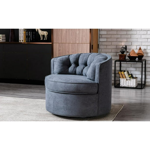 33” Wide 360Degree Swivel Round Barrel Chair, Comfy Tufted Back Fabric