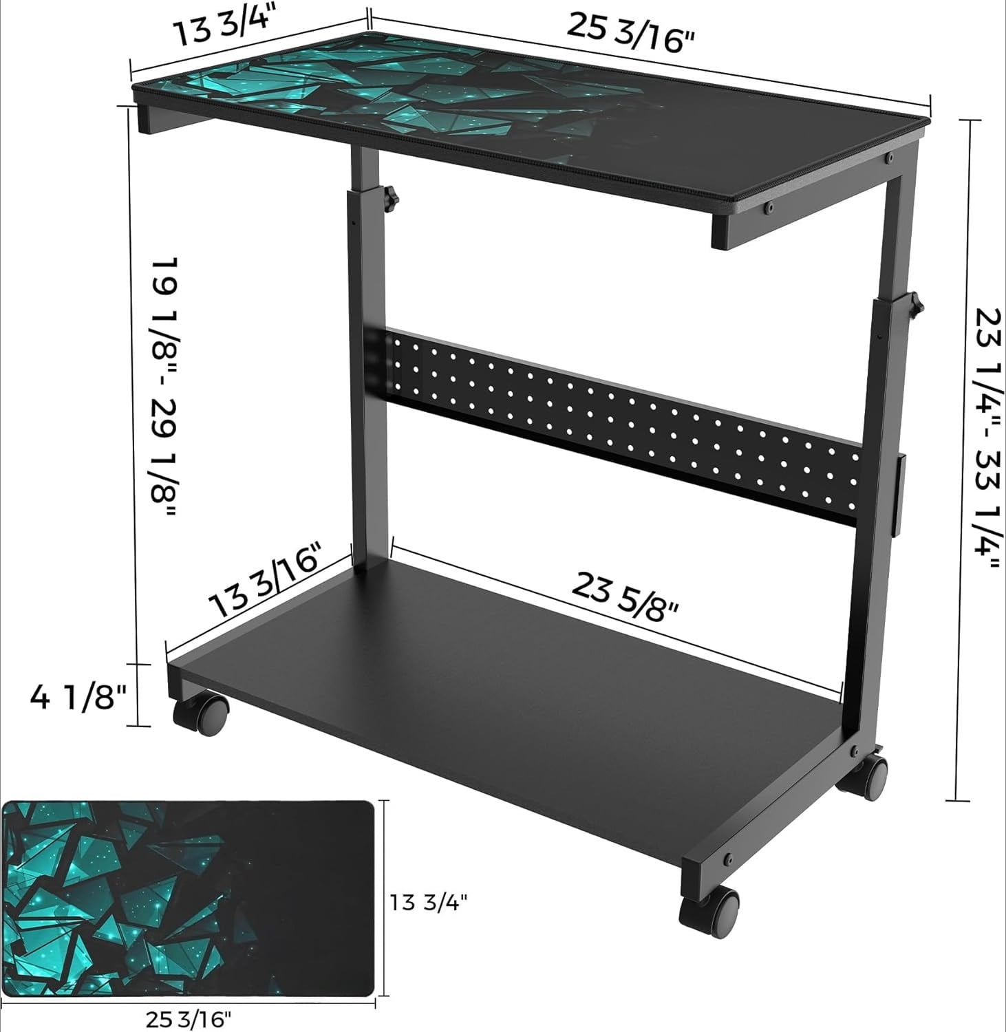 Ergonomic Computer Stand Computer Cart, Height Adjustable Tower Stand, Double Layer, Black