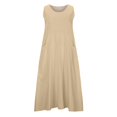 thumbnail image 4 of USSUMA Summer Dresses for Women 2022 Solid Color Linen Cotton Flowy Pocket Long Maxi Womens Dresses Sleeveless Sundresses for Women V Neck Wedding Guest Dresses for Women, 4 of 8