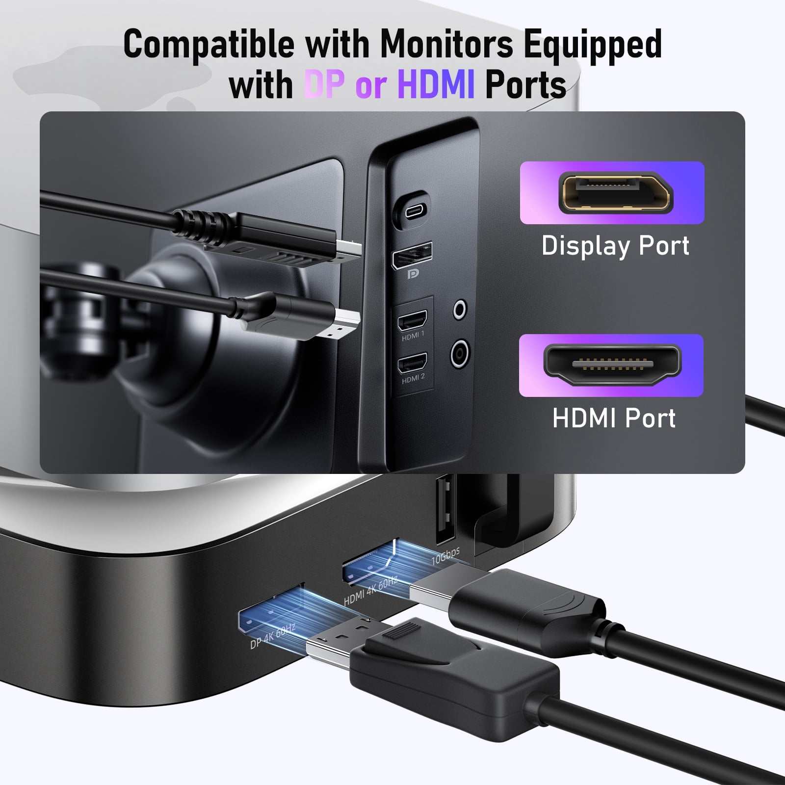 Mac mini M4 Dock, USB-C Hub for Mac mini M4/M4 Pro with NVMe SSD Enclosure,Docking Station 4K 60Hz Dual Monitor,HDMI, DP,4× USB Ports 10Gbps, SD/TF Card Reader