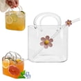 thumbnail image 2 of Glass Bubble Cup with Straw - Handbag Shaped Portable Trendy Drinking Glass - Reusable Beverage Cup for Juice Tea Coffee - Pink, 2 of 6