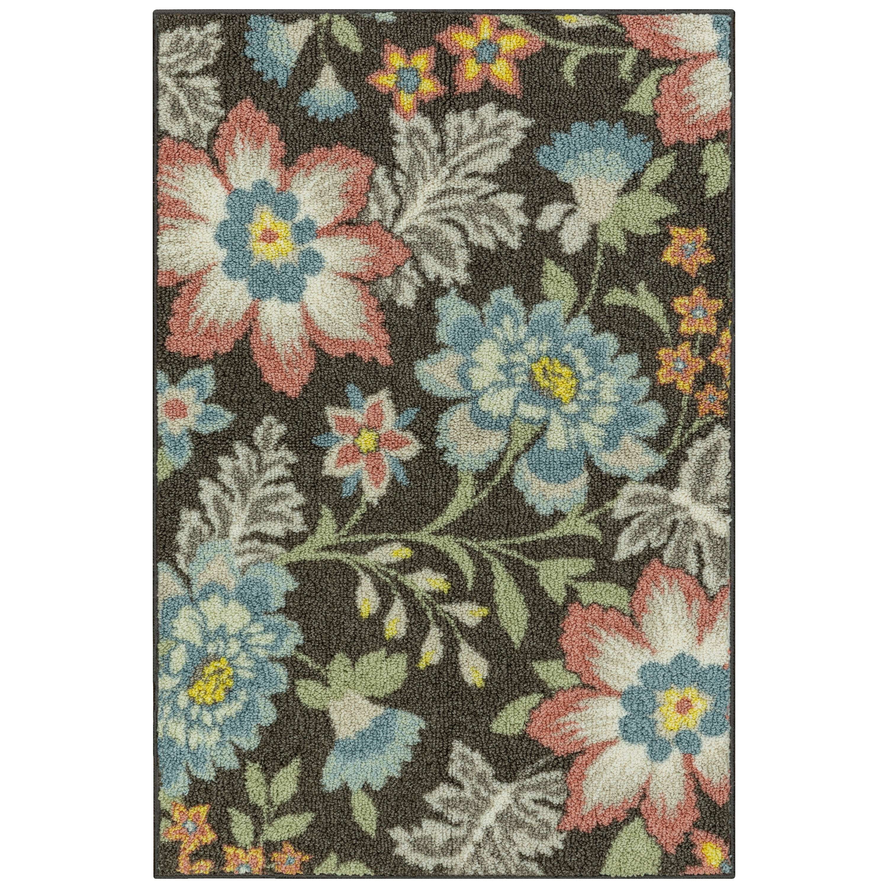 (4 pack) Mainstays Farmhouse Oversized Floral Gray Multicolor Indoor Accent Rug, 2'6"x3'10"