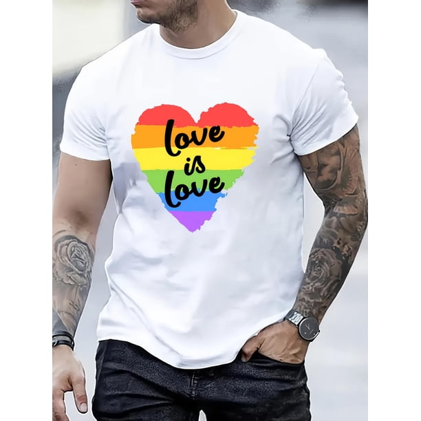 Camiseta de verano con estampado de corazón arcoíris para hombre, cuello redondo y manga corta, deportiva informal, ideal para actividades al aire libre, para adultos, hombres, mujeres, adolescentes y