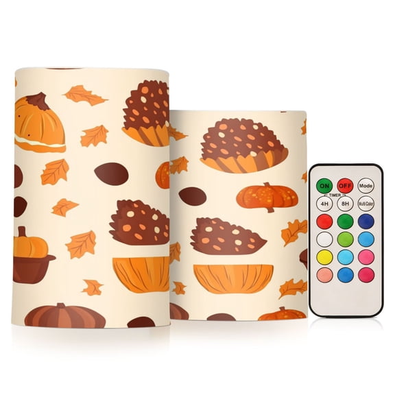 2 PCS Flameless Candles with Remote Timer LED Battery Operated Flickering Candle Light for Wedding Table Home Decoration Gifts Thanksgiving Pattern