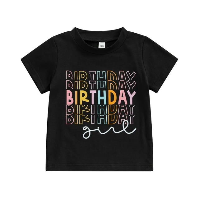 Gupgi T-Shirts d'Anniversaire pour Bébé Fille Enfants Imprimé Lettre Col Rond Manches Courtes Hauts d'Été