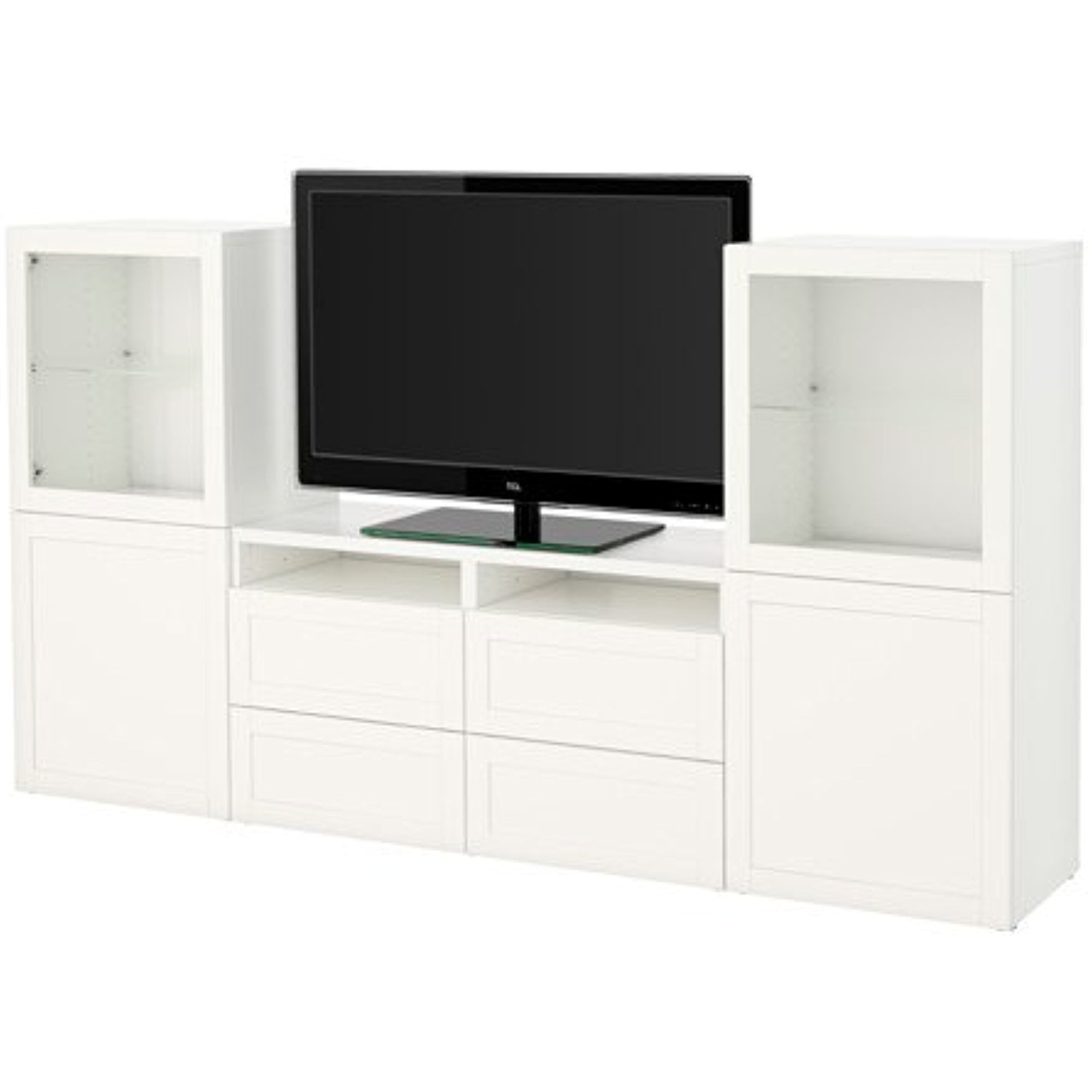 Ikea TV storage combination/glass doors, Hanviken, Sindvik white clear