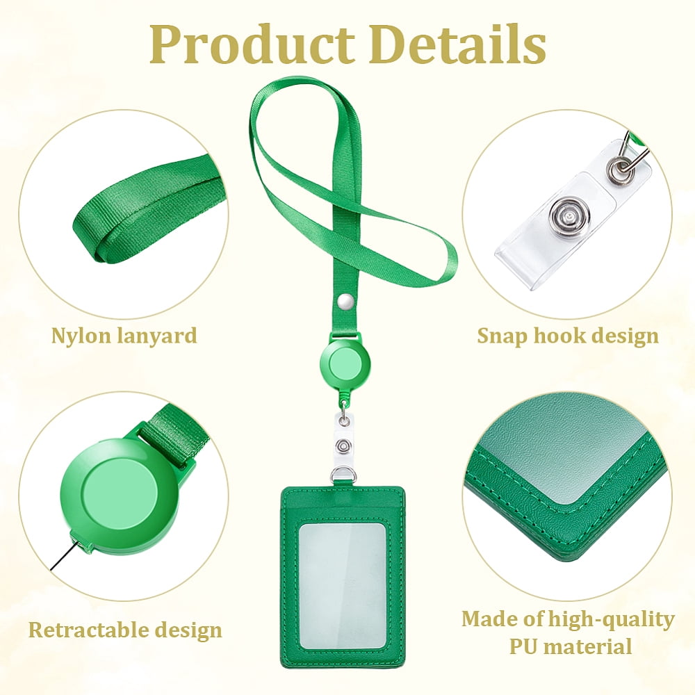24 Pack PU Leather Badge Card Holder Colorful Retractable Lanyards with Vertical ID Card Badges Name Tag Holder Holder with Clear Window