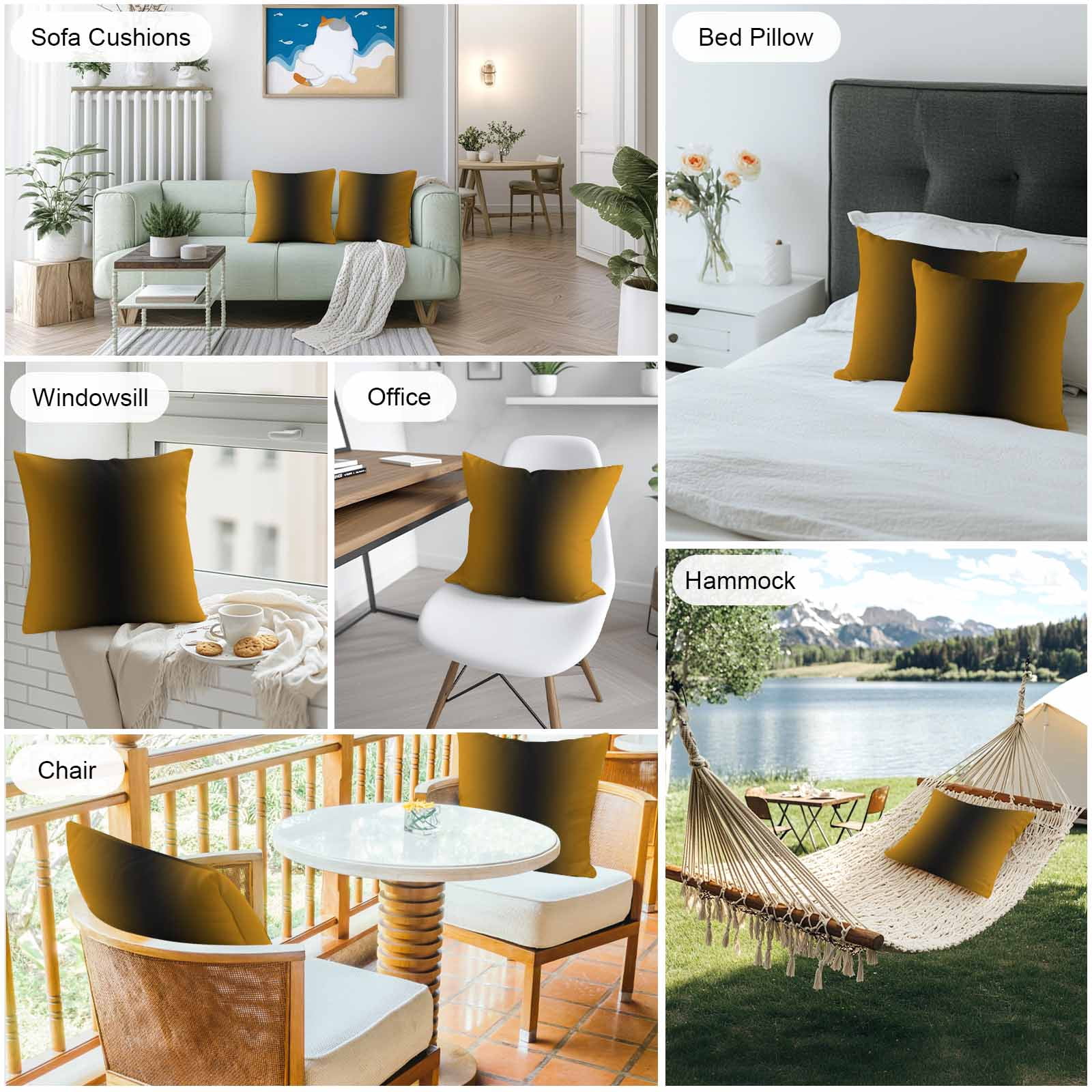 Outdoor Waterproof Throw Pillow Covers Set of 2 Ombre Black Orange Decorative Pillowcases Square Outdoor Pillows Cushion Case 18x18 Inch Gradient Color Patio Pillows for Couch Sofa Bed Garden