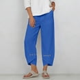 thumbnail image 2 of Costeam Womens Capri Pants Cotton Linen Blend Wide Leg with Side Pockets Mid Rise Relaxed Waist Lace Embroidery Split Cuff Cropped Trousers Lightweight Breathable Soft Casual Summer Bottoms, 2 of 7