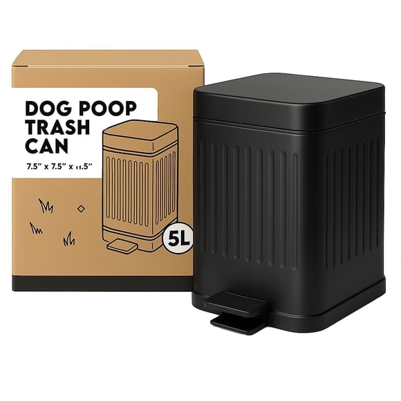 AnimoGoods⢠Stainless Steel Dog Poop Trash Can for Outside - Small Outdoor Trash Can with Lid - Dog Waste Container - Dog Poop Odor Eliminator Outdoor - Includes 3 Odor Filters
