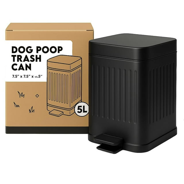 AnimoGoods⢠Stainless Steel Dog Poop Trash Can for Outside - Small Outdoor Trash Can with Lid - Dog Waste Container - Dog Poop Odor Eliminator Outdoor - Includes 3 Odor Filters