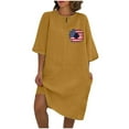 thumbnail image 2 of ZHUGeLI dresses for women 2024 Women's Summer Casual Style Solid Color Imitation Cotton Linen Round Neck Dress Tiered Ruffle Boho Swing Dresses, 2 of 4