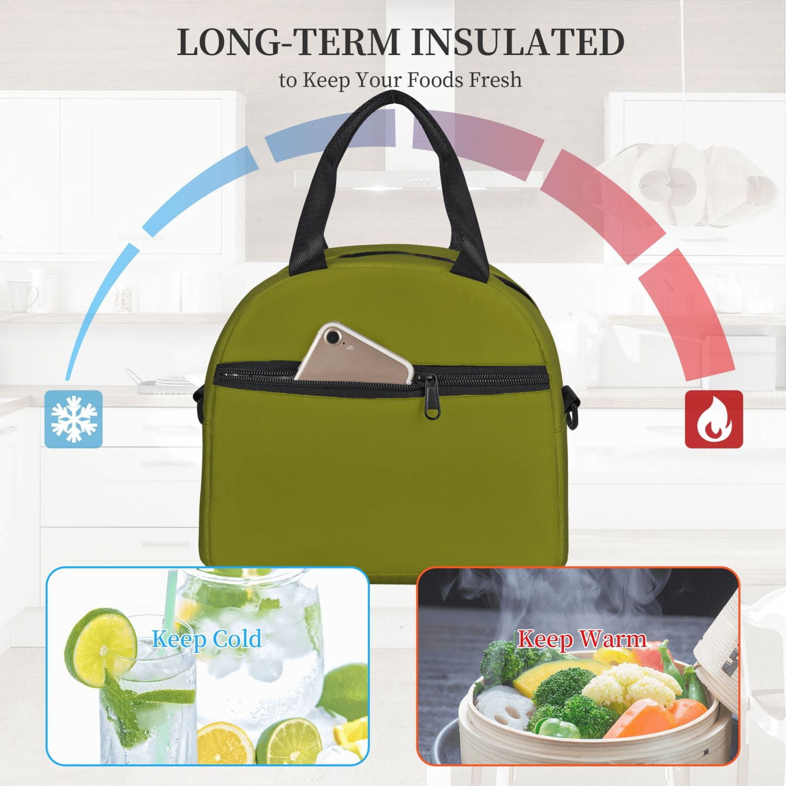 Xecao Olive Print Insulated Lunch Box, Lunch Cags Lunch Bag Featuring An Adjustable Shoulder Strap