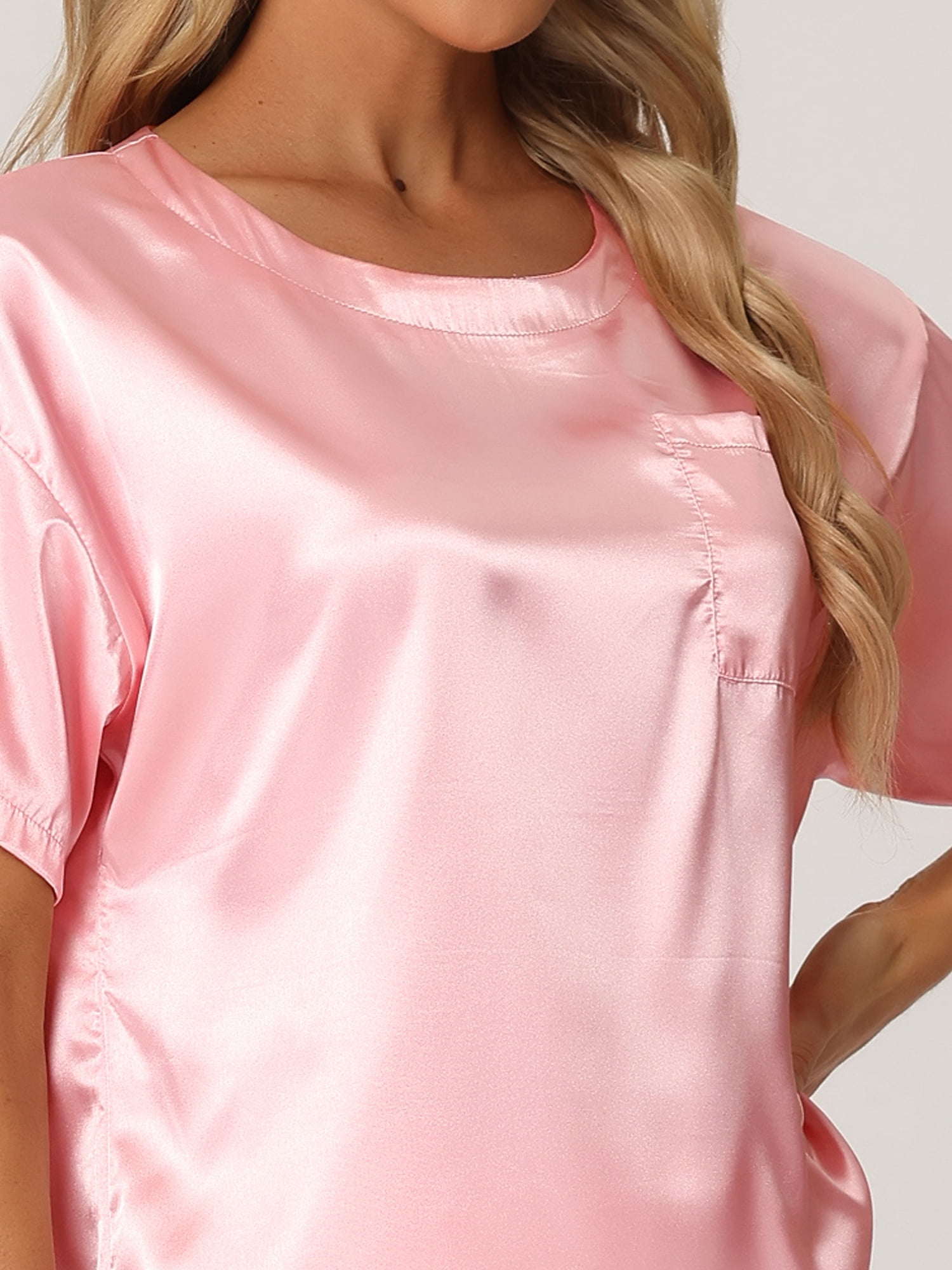 DARING DIVA Women's Satin Pajamas Sleepwear Summer Outfits Short Sleeves Tops S Pink