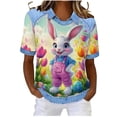 thumbnail image 2 of VKOYWKM Easter Bunny T-Shirts for Women Cute Rabbit Eggs Graphic Tees Short Sleeve Casual Holiday Tops Loose Fit Crew Neck Easter Tshirts, 2 of 6