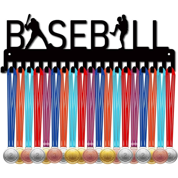Exhibidor de medallas de béisbol, soporte para medallas, estante colgante deportivo de metal, premios para atletas, decoración de pared de hierro con 20 ganchos