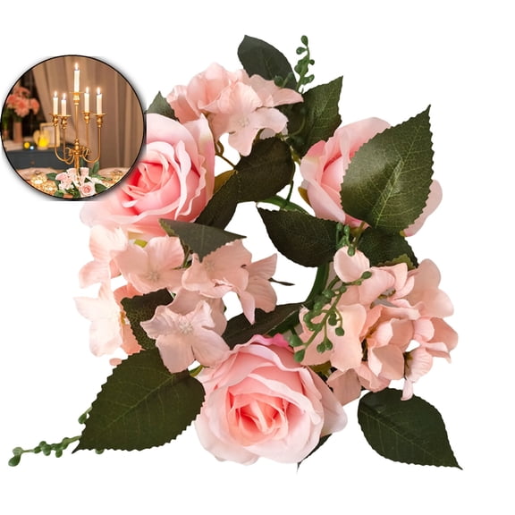 VQPeo Artificial Rose Candle Ring, Floral Wedding Centerpiece Garland, Reusable Polyester Wreath for Romantic Table Settings & Party Ambiance Enhancement