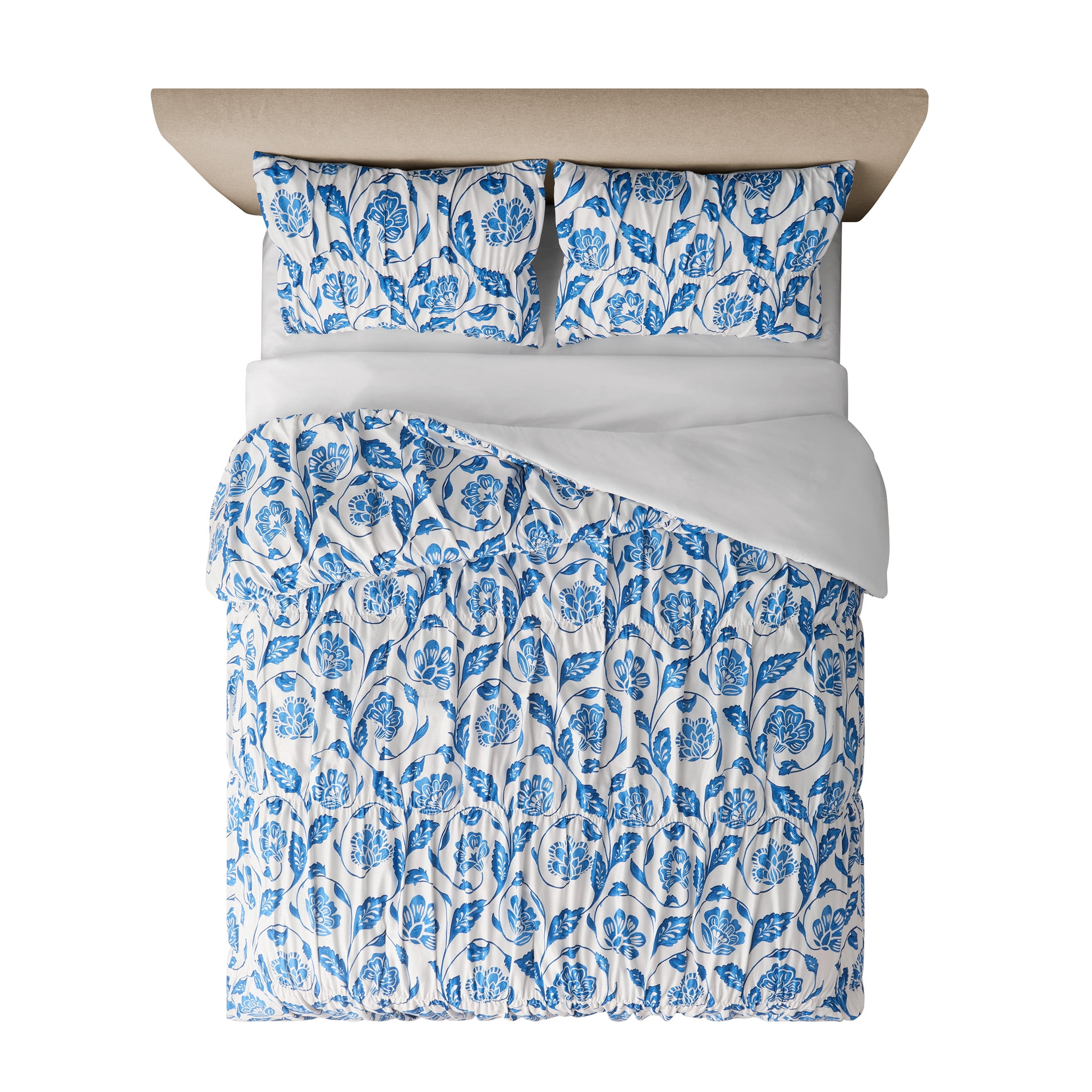 Mainstays by Becky G. & Alejandra 3-Piece White Floral Comforter Set with Shams, Full/Queen