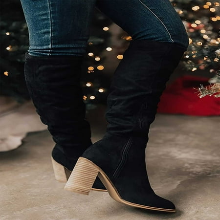 

Christmas Gift For Family Women Boots Knee High LIDYCE Fashion Large Size Boots Women Autumn Long Tube Thick Heel Shoes Boots Zipper Pointed Boots Holiday Gift Guide