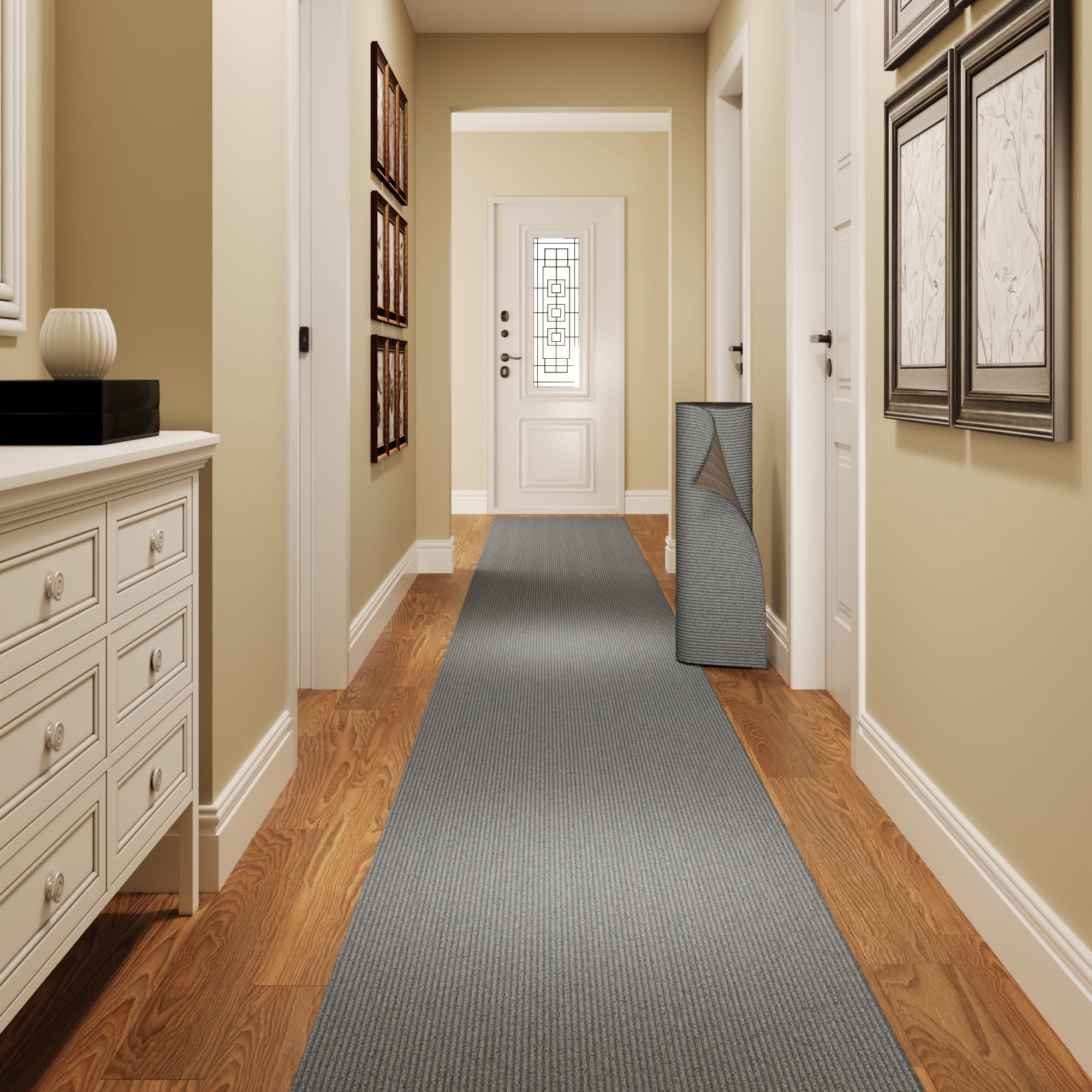 24 in. Wide x Cut-to-Length – Non-Slip, All-Weather, Heavy-Duty Utility Runner Rug – Absorbent, Dirt-Trapping, Kid and Pet Safe for Entryways and High-Traffic Areas, Gray