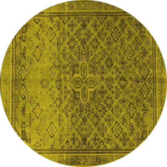 Ahgly Company Machine Washable Indoor Round Persian Yellow Traditional Area Rugs, 3' Round