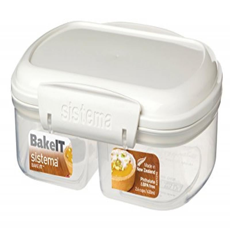 sistema bake it collection food storage container with split compartments, 2.6 cup/0.6 l, clear