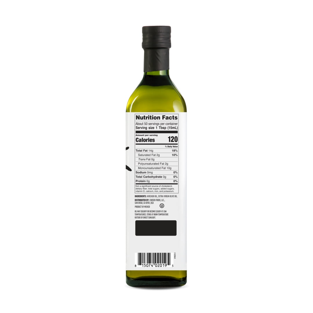 Chosen Foods Extra Virgin Olive Oil/Avocado Oil 50-50 Blend 750ml