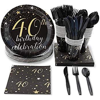 Black And Gold 40th Birthday Celebration Party Supplies Plates