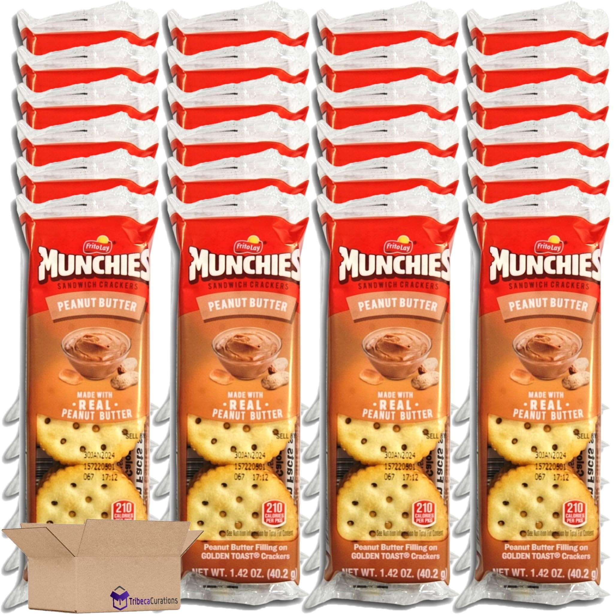 Munchies Peanut Butter Sandwich Crackers Value Pack |  8 Count Box | Pack of 3 (24 Total Sleeves)