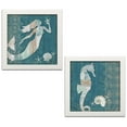 thumbnail image 2 of Gango Home Decor Coastal Distressed Beach Decor | Teal, Brown & Cream Mermaid & Seahorse Nautical; Two 12x12in Art Prints in White Frames, 2 of 6