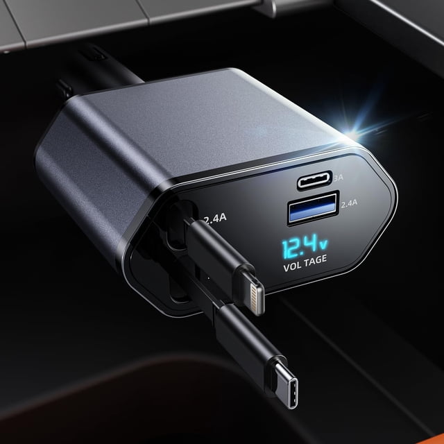Cargador de coche YACAISI, retráctil, 4 en 1, 66 W, adaptador rápido