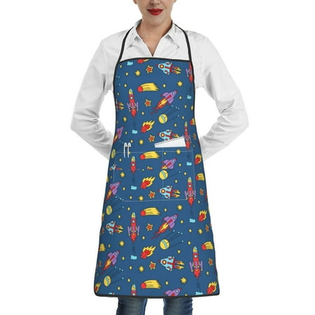 

Gaeub Cosmos Rockets Kitchen Cooking Aprons Adjustable Bib Apron Waterdrop and Oil Resistant Kitchen Chef Apron for Women Men