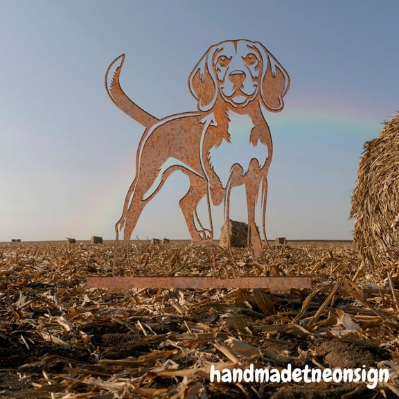 Handmadetneonsign Beagle Dog Rusty Metal Stake, Beagle Rusty Metal Garden Art, Dog Memorial Stake 72207