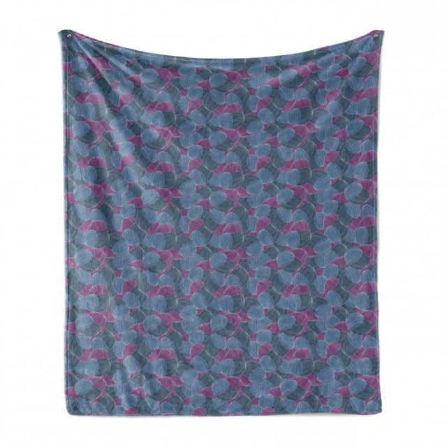 Abstract Soft Flannel Fleece Throw Blanket, Hand-drawn Waves Striped Petals and Leaves Pattern in Retro Style, Cozy Plush for Indoor and Outdoor Use, 50" x 60", Dark Blue Violet, by Ambesonne