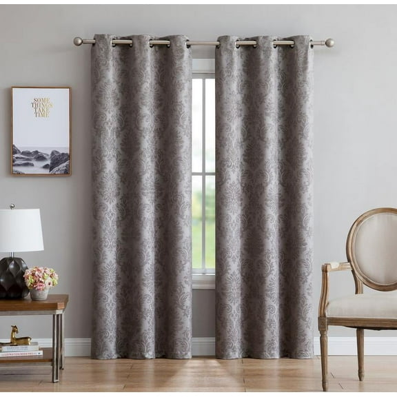 Evelyn Embossed Thermal Grommet Blackout Curtains Room Darkening, Noise Reduction Fabric Blocks 97% of Sunlight (Panel Pair 38" W x 84" L, Light Grey)