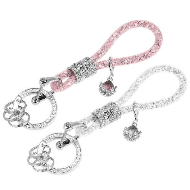 2 Piezas Coche Imitación Cristal Llavero Anillo Pedrería Llave Rosa Plateado Tono