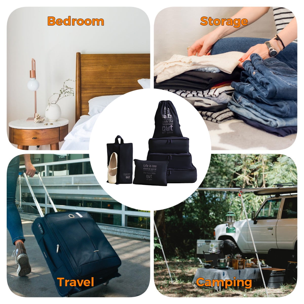 AUXDIQ 6 PCS Packing Cubes for Suitcase Travel Luggage Organizer Bags Set Packing Organizers Compression Suitcase Bag Travel Essential Bag