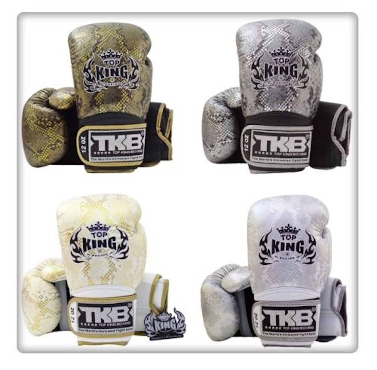 NWT Top King Muay Thai Boxing Gloves TKBGSS Super Snake Black Gold White Silver 