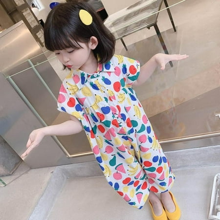 

Clearance Kid Toddler Baby Girl Spring Summer Short Sleeve Romper One Piece Printed Jumpsuit Bell-Bottomed Flare Pants