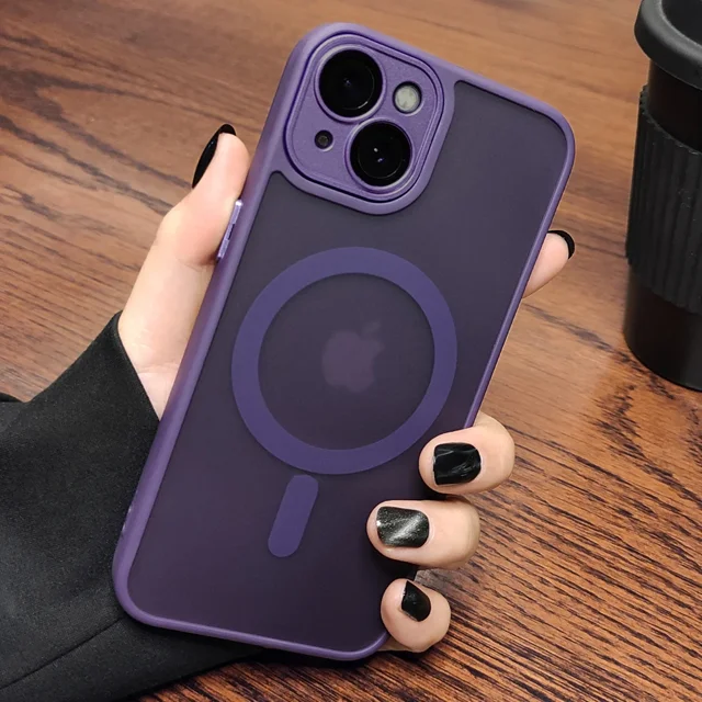 Matte Translucent Magnetic Phone Case For IPhone 16 14 13 15 12 11 Pro Max Plus Magsafe Wireless Charge Armor Shockproof Cover Dark Purple For iPhone 11 Pro