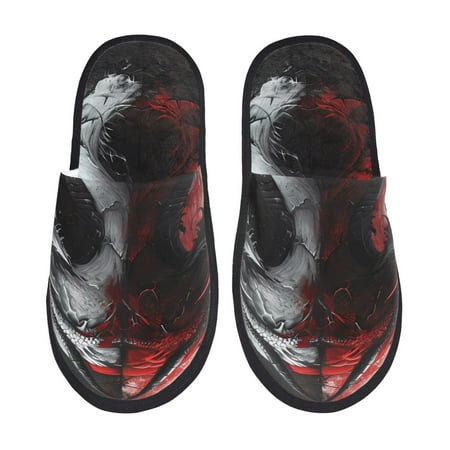 

Yiaed Cool Black And White Dragon Print Unisex House Slippers Slip on Warm Shoes Indoor Outdoor with Anti-slip sole-Medium