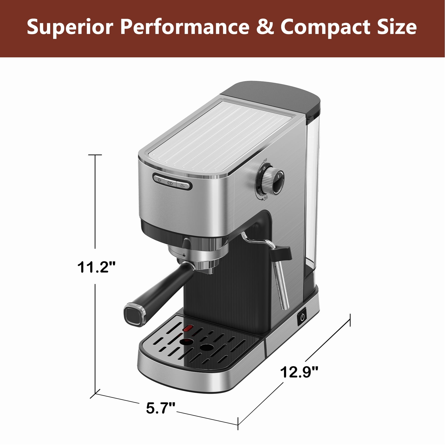 WHALL 20 Bar Espresso Machine & Coffee Maker – with Milk Frother Steam Wand, Stainless Steel Build & 40oz Water Tank